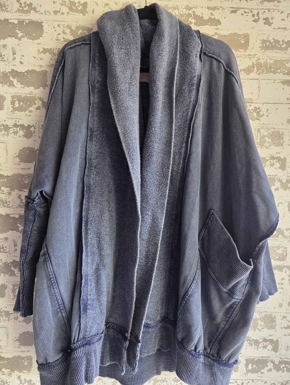 Free People We The Free Blue Acid Wash Oversized Cocoon Cardigan L